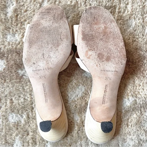 Manolo Blahnik Braided Leather Mule Slide Open Toe Kitten Heel Sandals Sz 37 1/2 - Picture 8 of 15